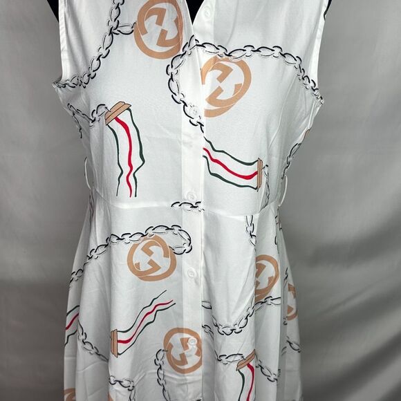 White and Gold Chain Print Mini Dress - Picture 2 of 9